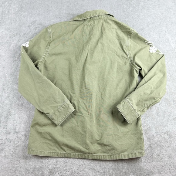 Levis Shirt Jacket Womens Small Olive Green Embroidered Flowers Military Utility - Picture 2 of 16